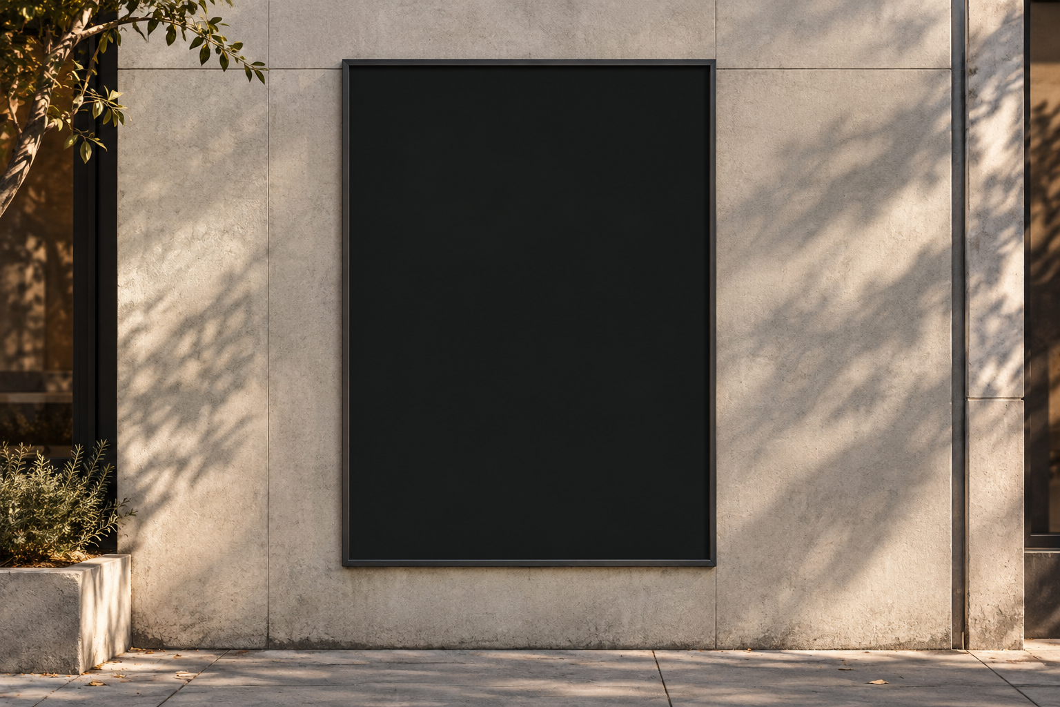 Framed Osnara campaign poster on a sunlit concrete wall beside a sidewalk