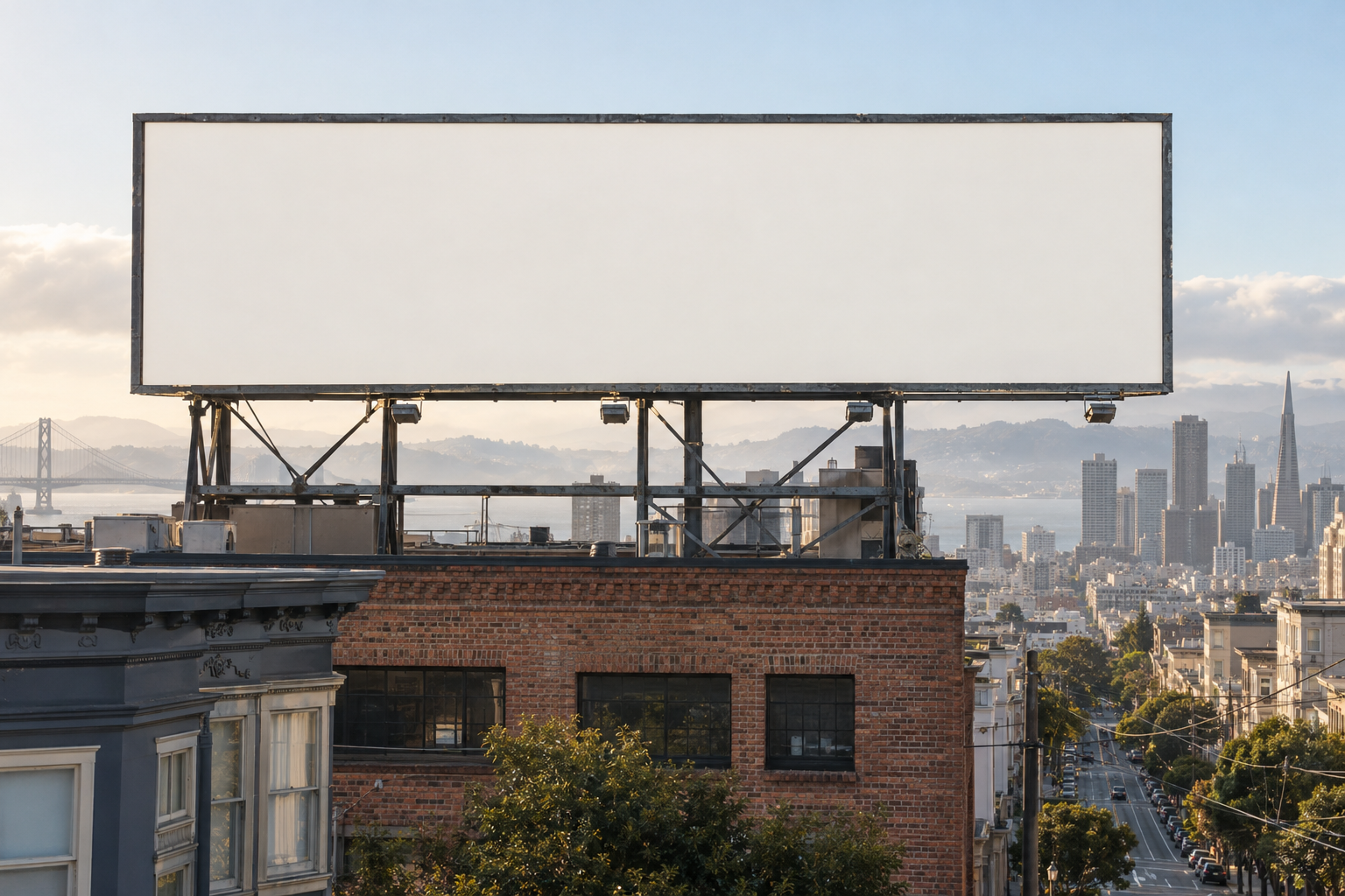 Imagined rooftop billboard overlooking San Francisco